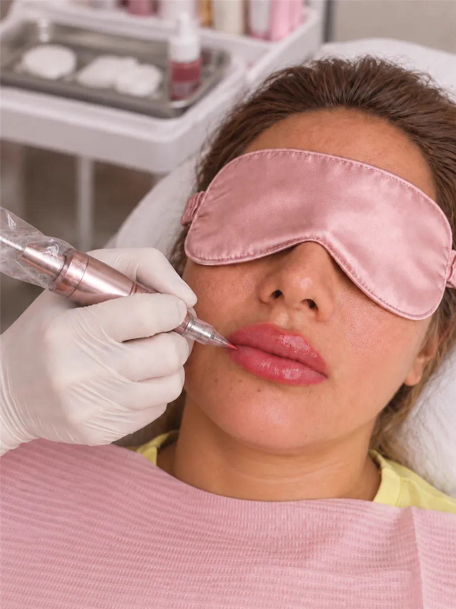 Paso 2: aplicacion de la micropigmentacion labial con dermografo